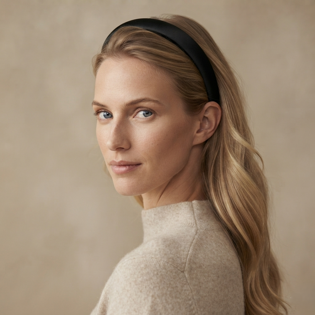 HÉLUNE Matte Black 1cm Thin Pure Silk Padded Headband, 15cm Minimal Quiet Luxury Hair Hoop For Makeup Skincare, 12 Solid Colors Collection