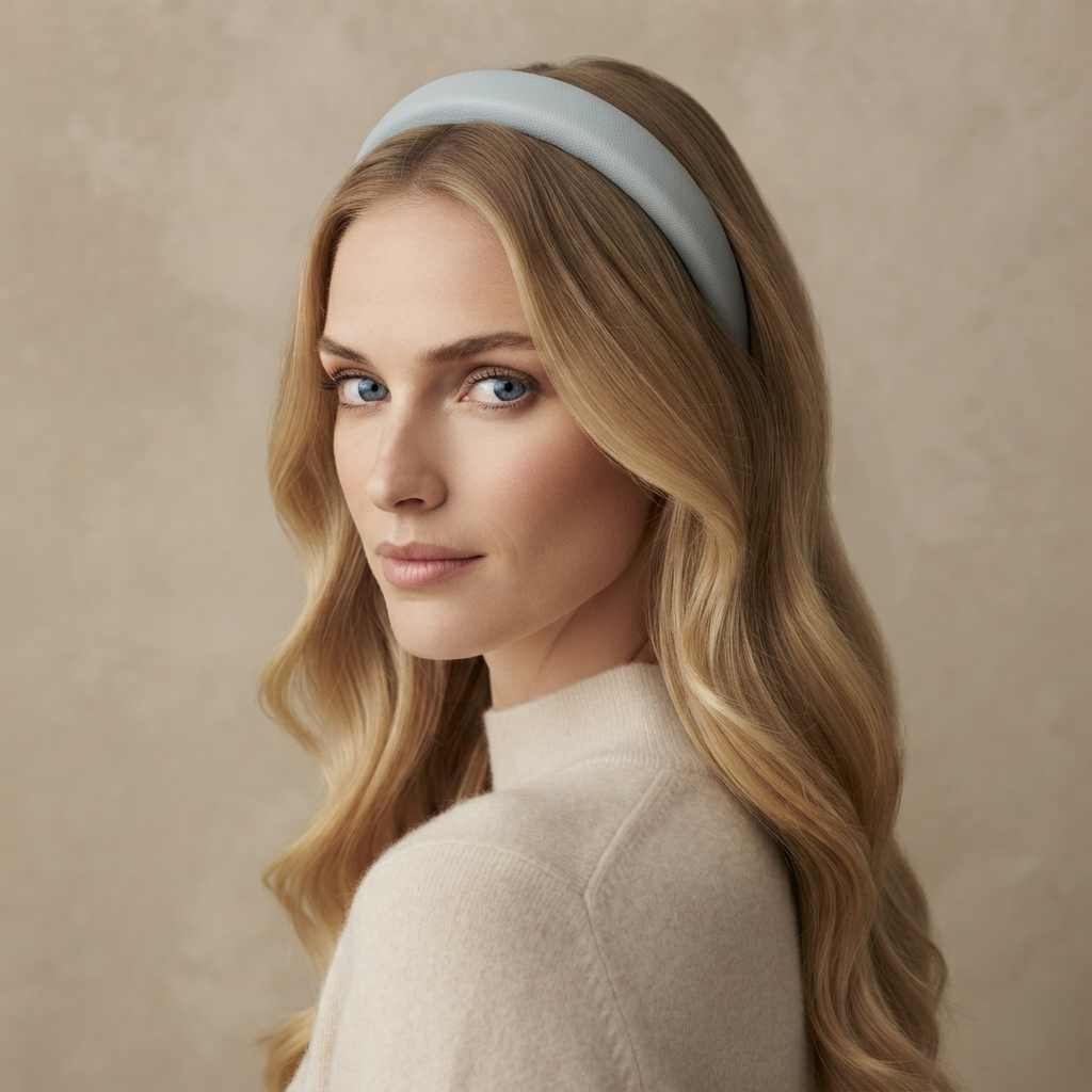 HÉLUNE Haze Blue 1cm Thin Pure Silk Padded Headband, 15cm Minimal Quiet Luxury Hair Hoop For Makeup Skincare, 12 Solid Colors Collection
