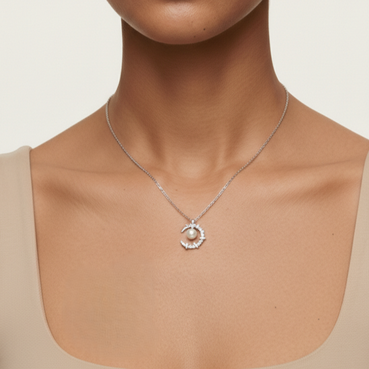 HÉLUNE Argent Lumière Moon & Star Pearl Pendant Necklace