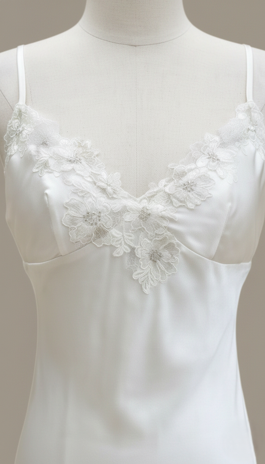 HÉLUNE Moonveil Lace Silk Maxi Nightgown | Ivory