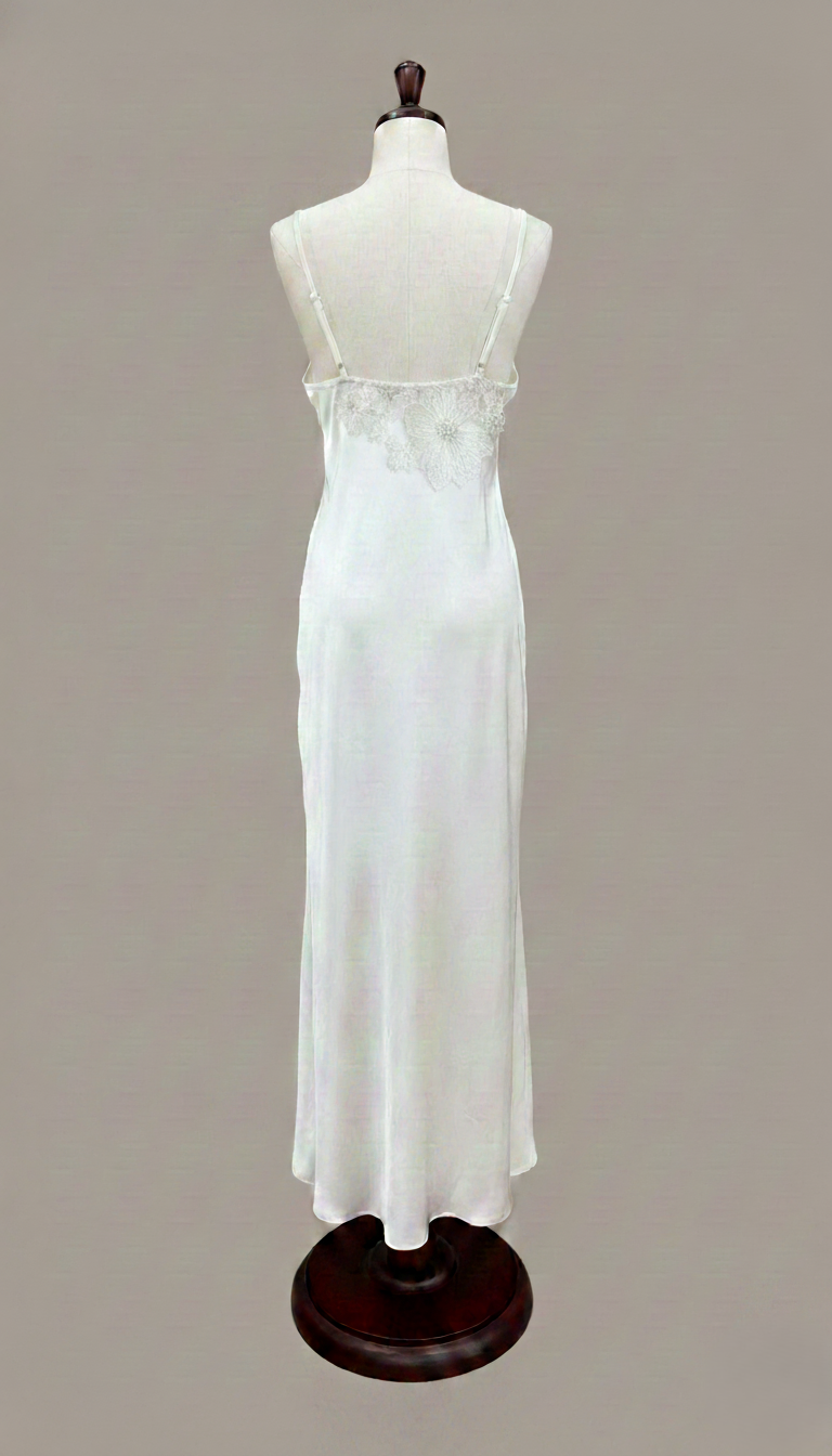 HÉLUNE Moonveil Lace Silk Maxi Nightgown | Ivory