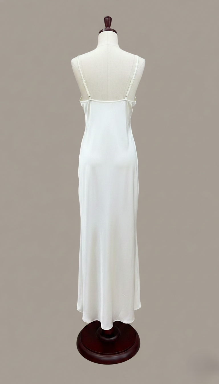 HÉLUNE Moonveil Lace Silk Maxi Nightgown | Ivory