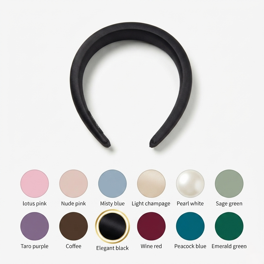 HÉLUNE Matte Black 1cm Thin Pure Silk Padded Headband, 15cm Minimal Quiet Luxury Hair Hoop For Makeup Skincare, 12 Solid Colors Collection