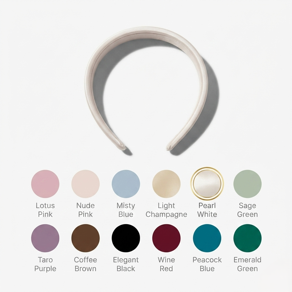HÉLUNE Pearl White 1cm Thin Pure Silk Padded Headband, 15cm Minimal Quiet Luxury Hair Hoop For Makeup Skincare, 12 Solid Colors Collection
