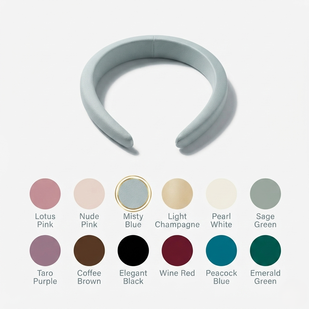 HÉLUNE Haze Blue 1cm Thin Pure Silk Padded Headband, 15cm Minimal Quiet Luxury Hair Hoop For Makeup Skincare, 12 Solid Colors Collection