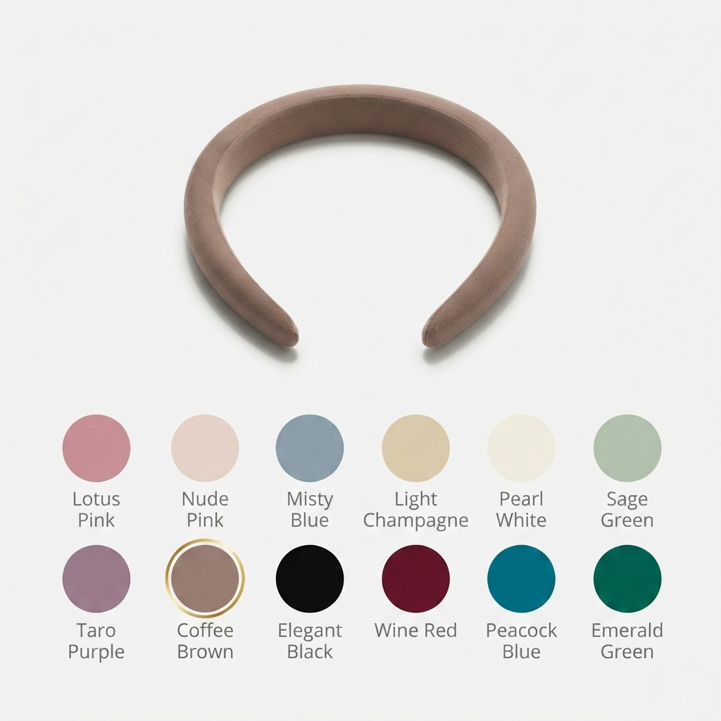 HÉLUNE Coffee 1cm Thin Pure Silk Padded Headband, 15cm Minimal Quiet Luxury Hair Hoop For Makeup Skincare, 12 Solid Colors Collection