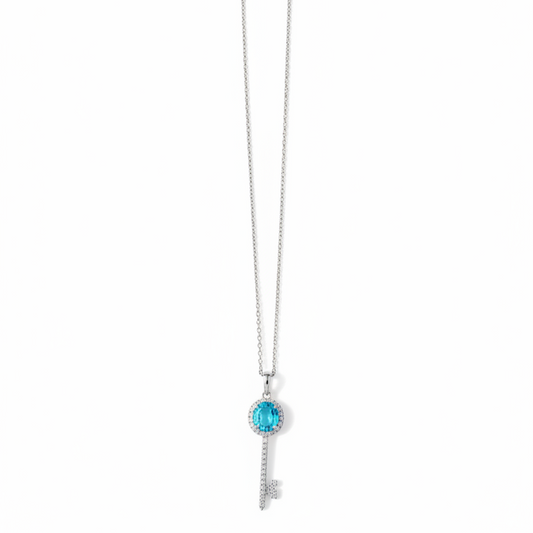 HÉLUNE Argent Lumière Paraiba Sapphire Key Pendant Necklace