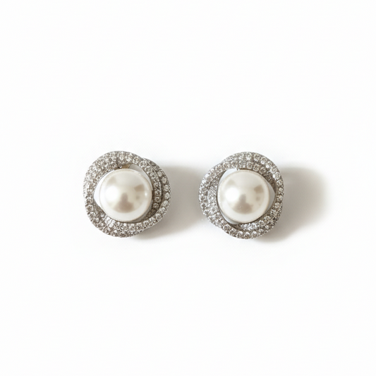 HÉLUNE Argent Lumière Twisted Pearl Halo Stud Earrings