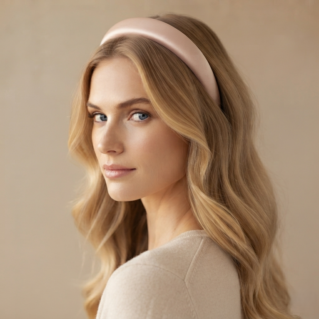HÉLUNE Nude Pink 1cm Thin Pure Silk Padded Headband, 15cm Minimalist Luxury Hair Hoop for Daily Makeup, 12 Solid Colors Available
