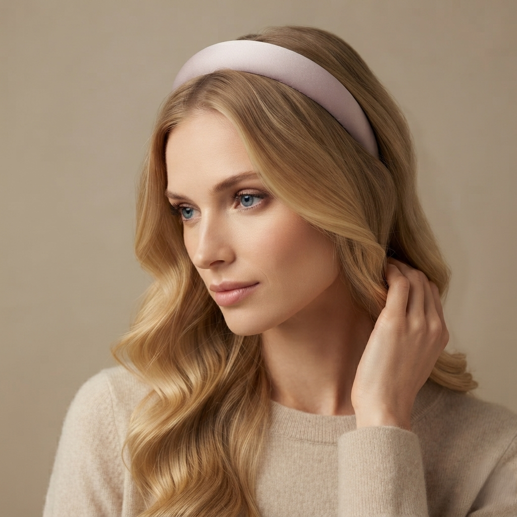 HÉLUNE Dusty Pink 1cm Thin Pure Silk Padded Headband, 15cm Minimal Quiet Luxury Hair Hoop For Makeup Skincare, 12 Solid Colors Collection