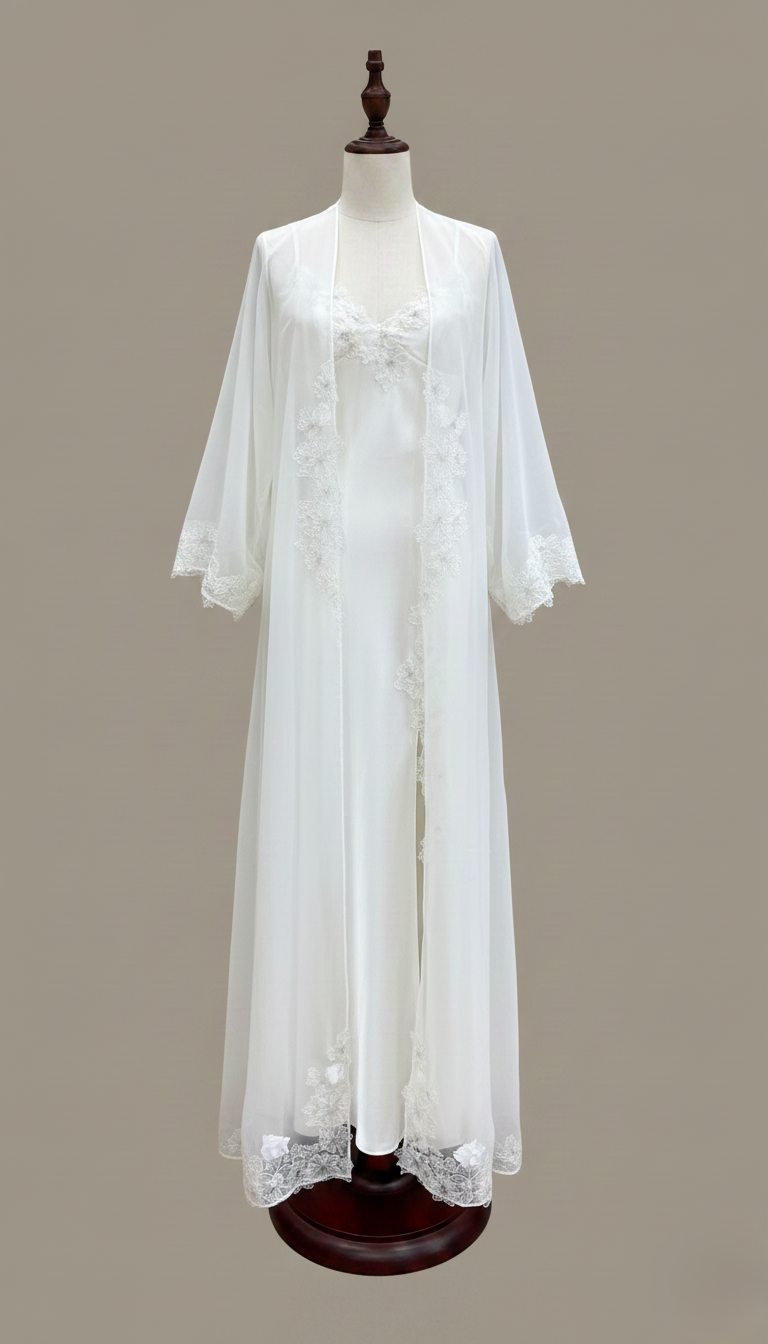 HÉLUNE Moonveil Lace Silk Maxi Nightgown | Ivory