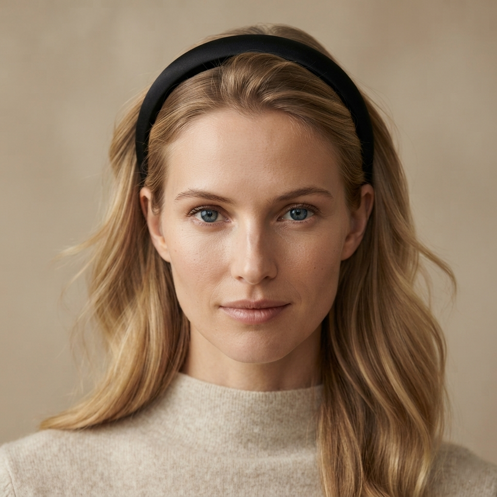 HÉLUNE Matte Black 1cm Thin Pure Silk Padded Headband, 15cm Minimal Quiet Luxury Hair Hoop For Makeup Skincare, 12 Solid Colors Collection