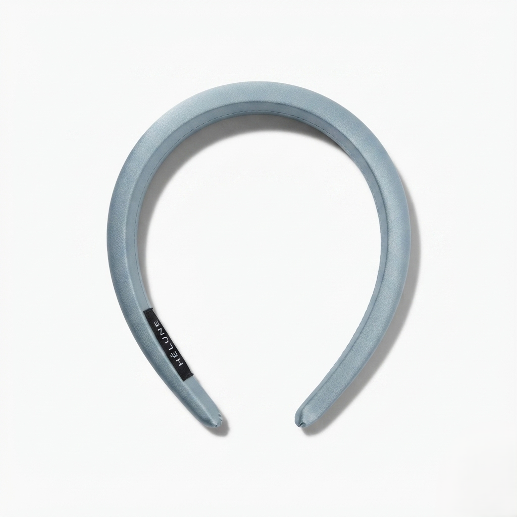 HÉLUNE Haze Blue 1cm Thin Pure Silk Padded Headband, 15cm Minimal Quiet Luxury Hair Hoop For Makeup Skincare, 12 Solid Colors Collection