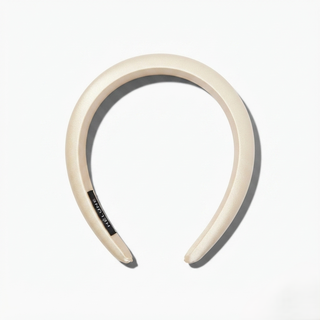 HÉLUNE Pearl White 1cm Thin Pure Silk Padded Headband, 15cm Minimal Quiet Luxury Hair Hoop For Makeup Skincare, 12 Solid Colors Collection