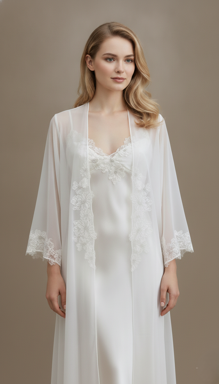 HÉLUNE Moonveil Lace Silk Maxi Nightgown | Ivory