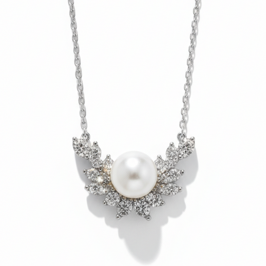 HÉLUNE Argent Lumière Floral Pearl Pendant Necklace