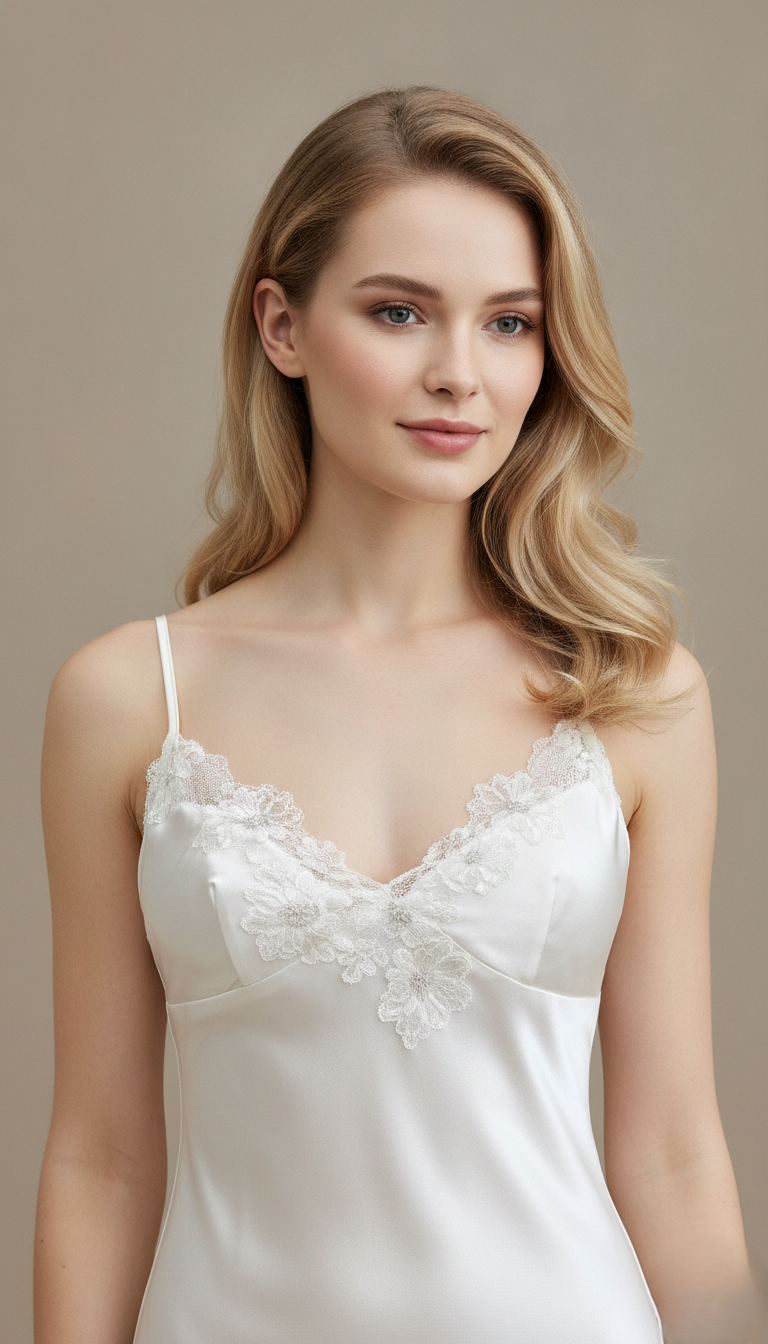 HÉLUNE Moonveil Lace Silk Maxi Nightgown | Ivory