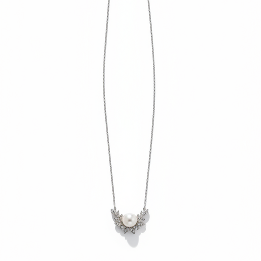 HÉLUNE Argent Lumière Floral Pearl Pendant Necklace