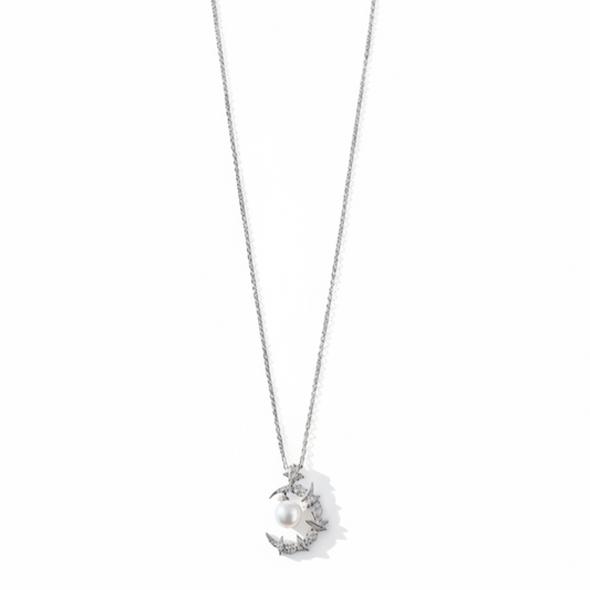 HÉLUNE Argent Lumière Moon & Star Pearl Pendant Necklace