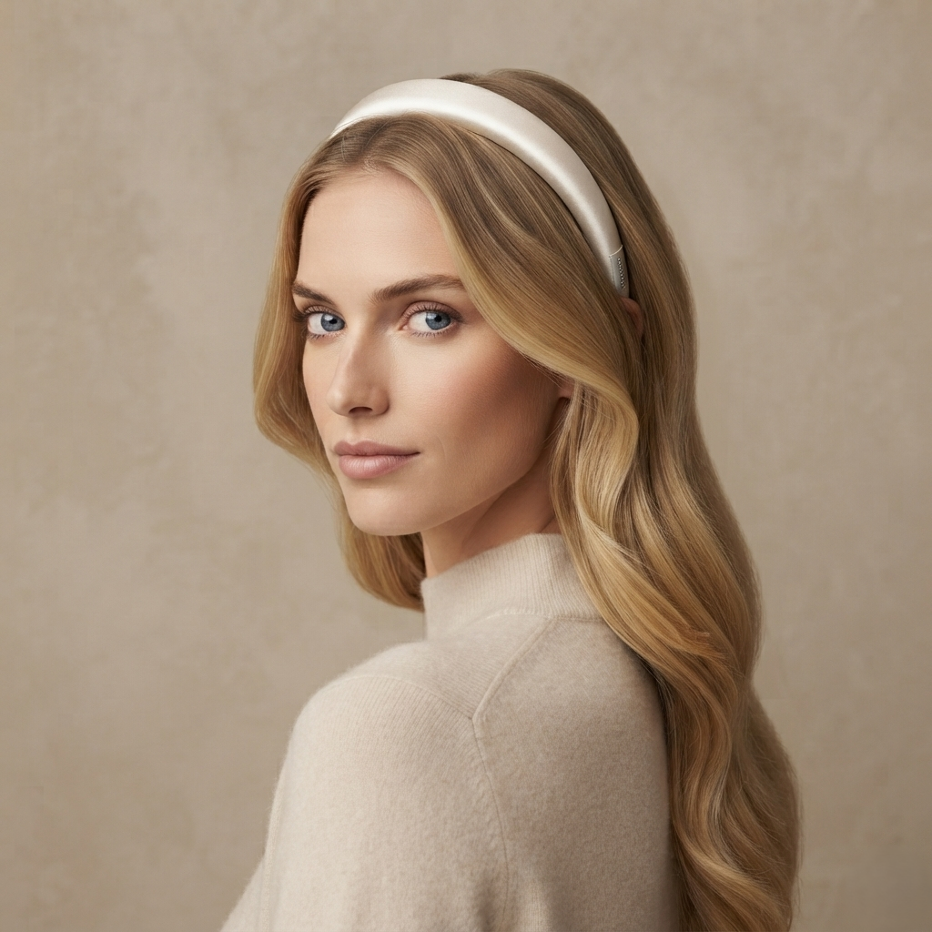 HÉLUNE Pearl White 1cm Thin Pure Silk Padded Headband, 15cm Minimal Quiet Luxury Hair Hoop For Makeup Skincare, 12 Solid Colors Collection
