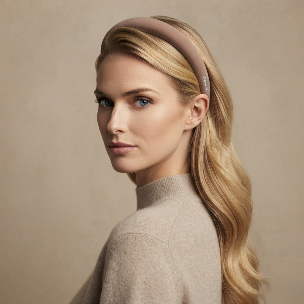 HÉLUNE Coffee 1cm Thin Pure Silk Padded Headband, 15cm Minimal Quiet Luxury Hair Hoop For Makeup Skincare, 12 Solid Colors Collection