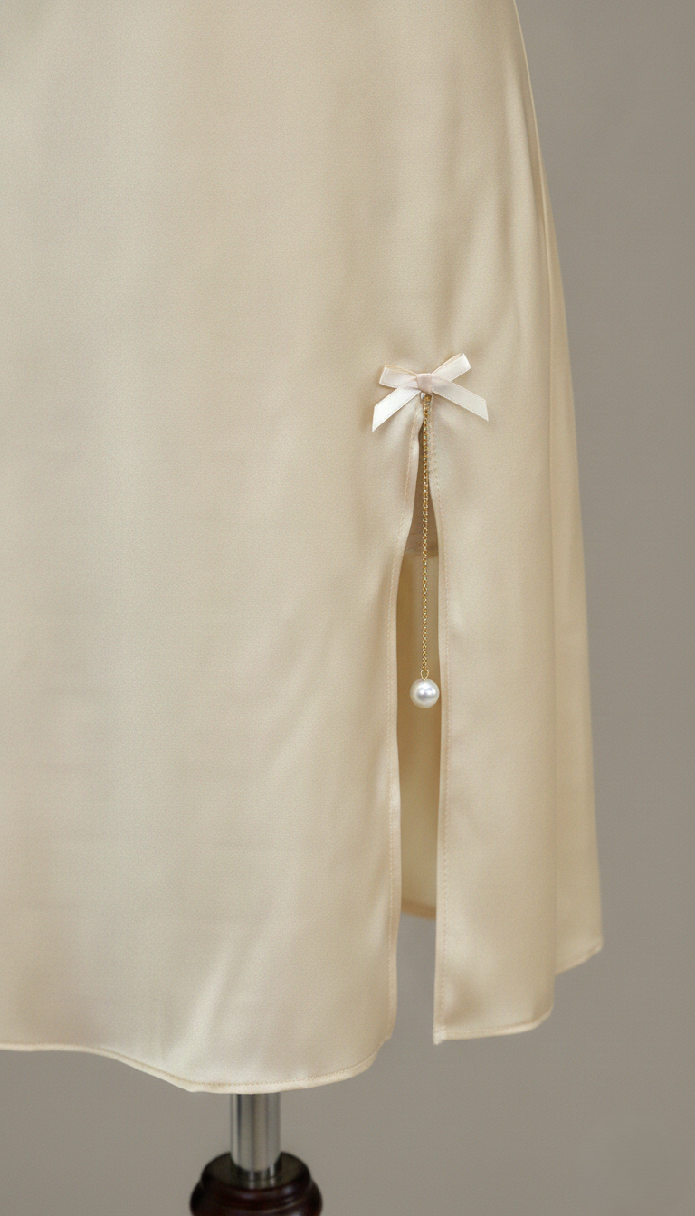 HÉLUNE Moonveil Crescent Silk Mini Nightgown | Champagne Ivory
