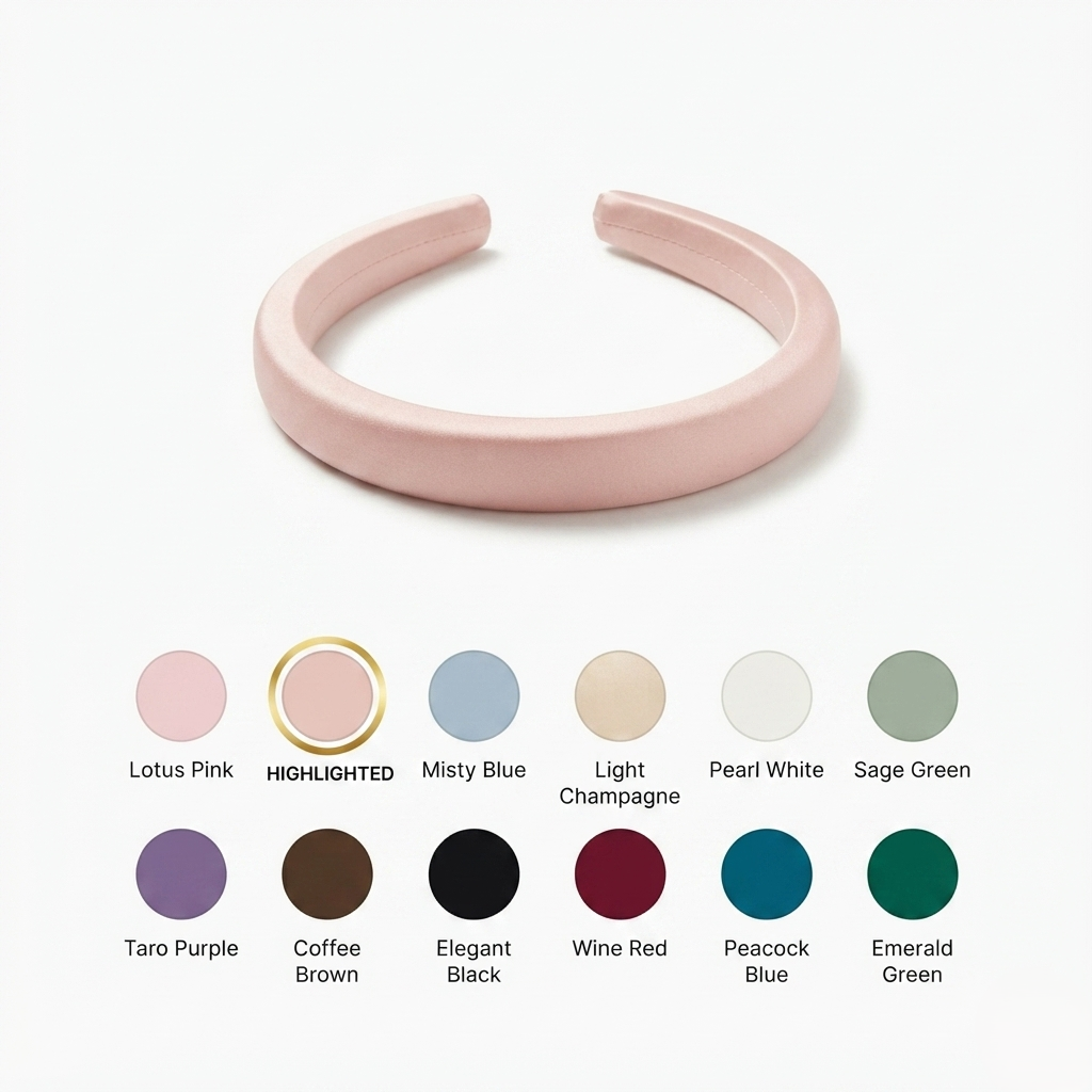 HÉLUNE Nude Pink 1cm Thin Pure Silk Padded Headband, 15cm Minimalist Luxury Hair Hoop for Daily Makeup, 12 Solid Colors Available