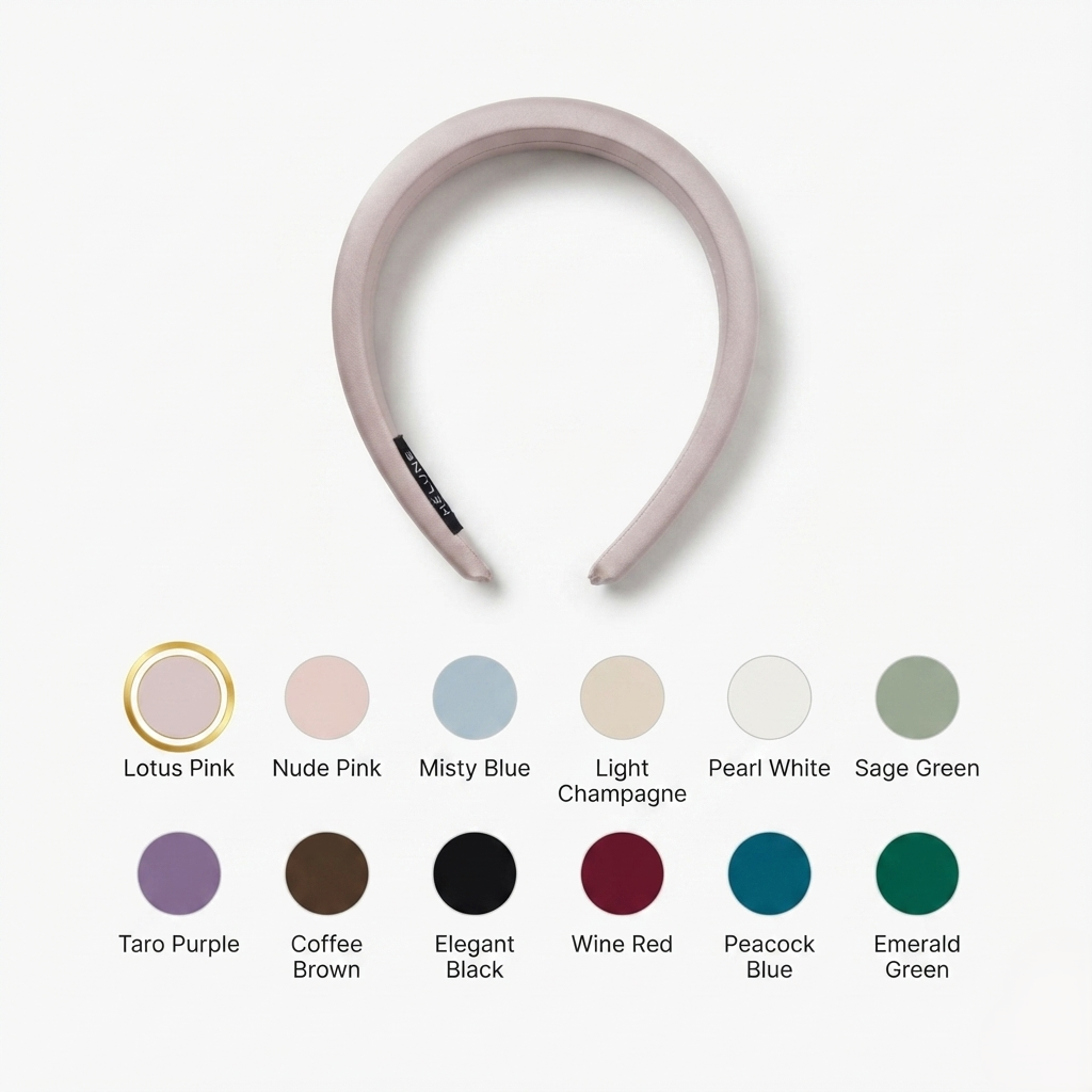 HÉLUNE Dusty Pink 1cm Thin Pure Silk Padded Headband, 15cm Minimal Quiet Luxury Hair Hoop For Makeup Skincare, 12 Solid Colors Collection