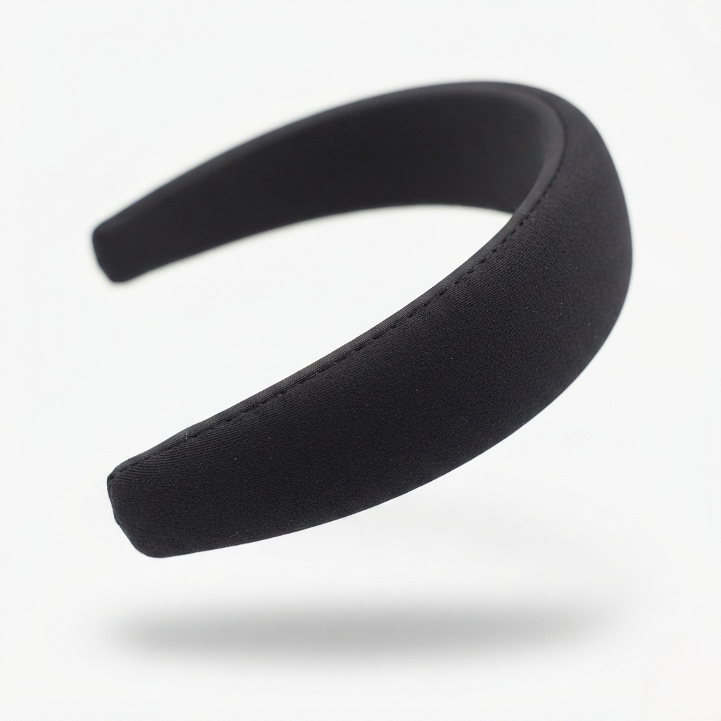 HÉLUNE Matte Black 1cm Thin Pure Silk Padded Headband, 15cm Minimal Quiet Luxury Hair Hoop For Makeup Skincare, 12 Solid Colors Collection
