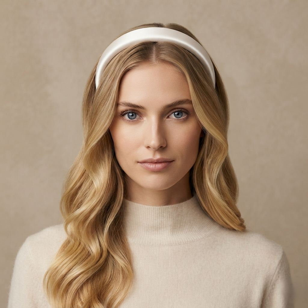 HÉLUNE Pearl White 1cm Thin Pure Silk Padded Headband, 15cm Minimal Quiet Luxury Hair Hoop For Makeup Skincare, 12 Solid Colors Collection