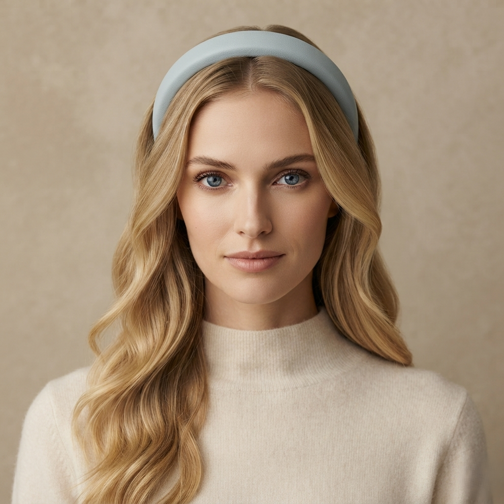 HÉLUNE Haze Blue 1cm Thin Pure Silk Padded Headband, 15cm Minimal Quiet Luxury Hair Hoop For Makeup Skincare, 12 Solid Colors Collection
