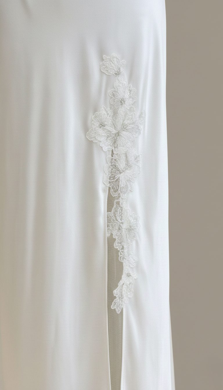 HÉLUNE Moonveil Lace Silk Maxi Nightgown | Ivory