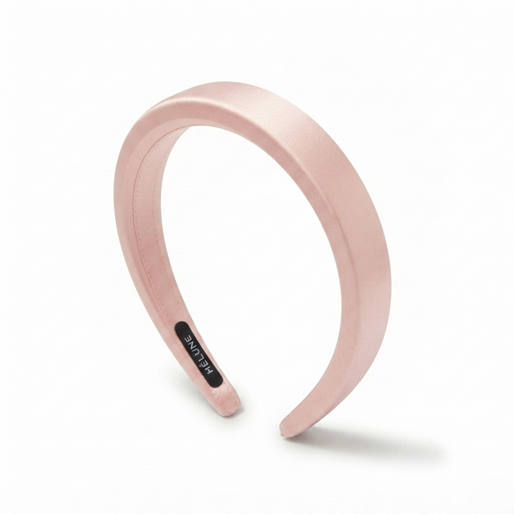 HÉLUNE Nude Pink 1cm Thin Pure Silk Padded Headband, 15cm Minimalist Luxury Hair Hoop for Daily Makeup, 12 Solid Colors Available